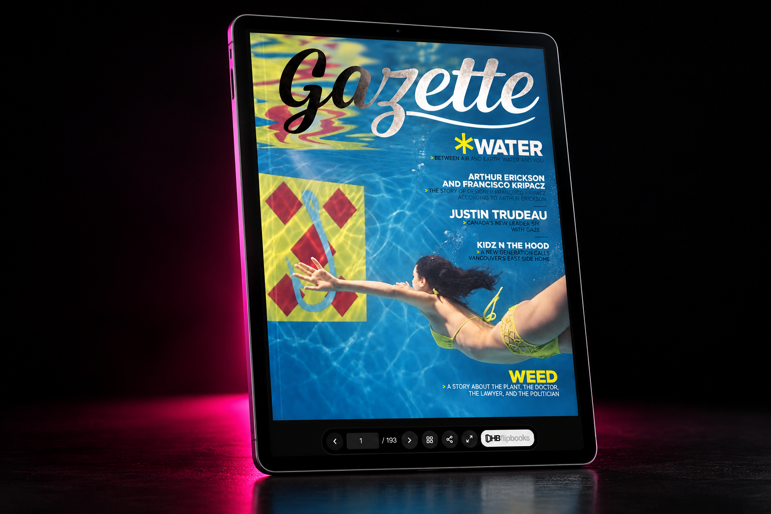 Gazette digital publication displayed on a tablet